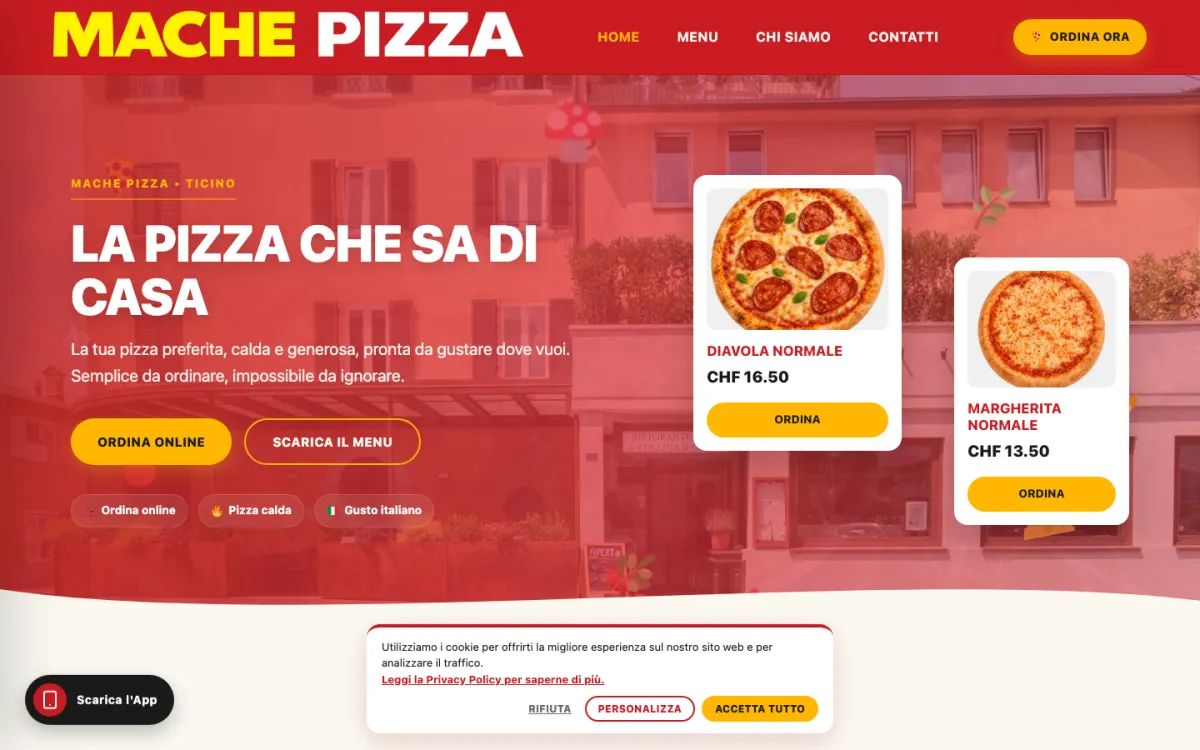 Sito food delivery machepizza.ch