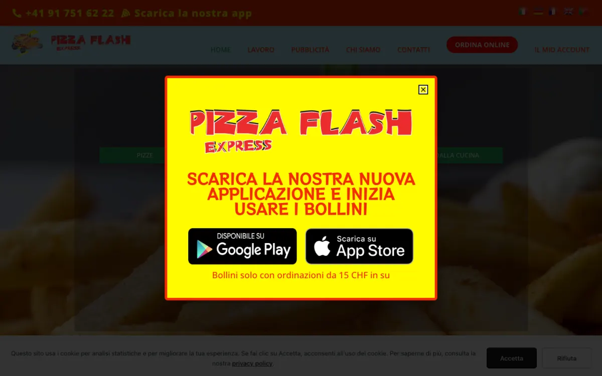 Sito food delivery pizza-flash.ch