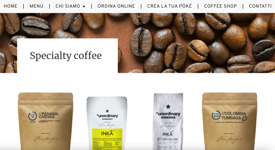 sito web per l'ordinazione caffè