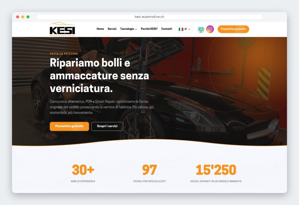 Il sito di KESI, specialista nella riparazione di bolli senza verniciatura