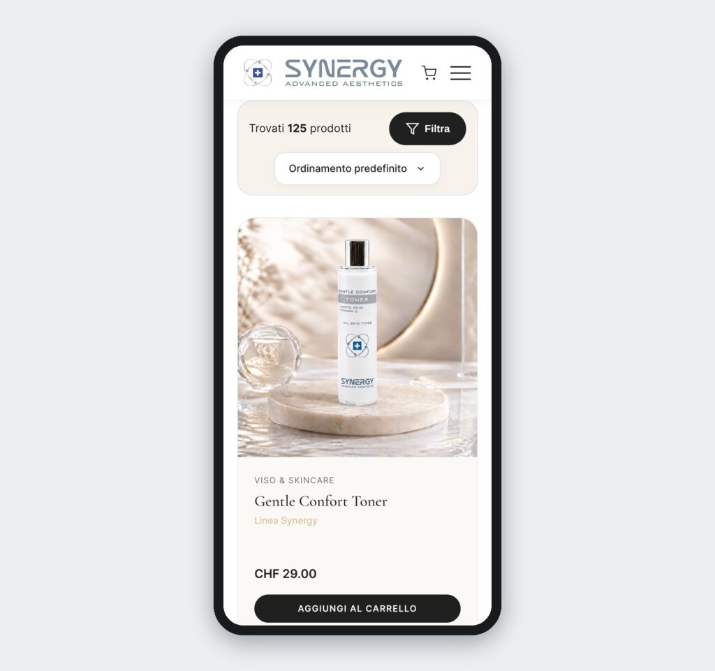 Il sito Synergy Advanced Aesthetics su smartphone