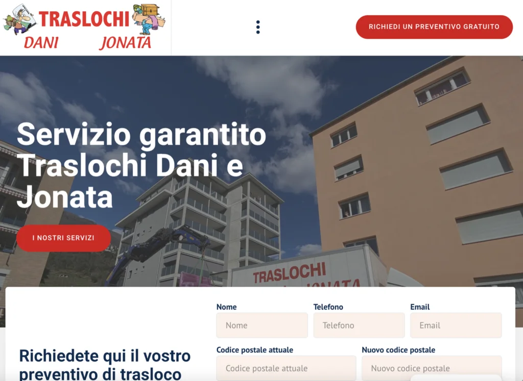 web design per ditta di traslochi ticino