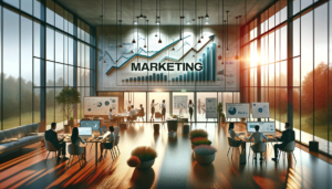 dall·e 2024 01 30 08.12.49 a realistic 16 9 image showing the activities of a marketing agency, with an emphasis on analytical success. the scene is set in a contemporary office