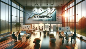 dall·e 2024 01 30 08.12.49 a realistic 16 9 image showing the activities of a marketing agency, with an emphasis on analytical success. the scene is set in a contemporary office
