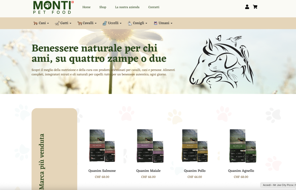 web design ecommerce vendita prodotti per animali