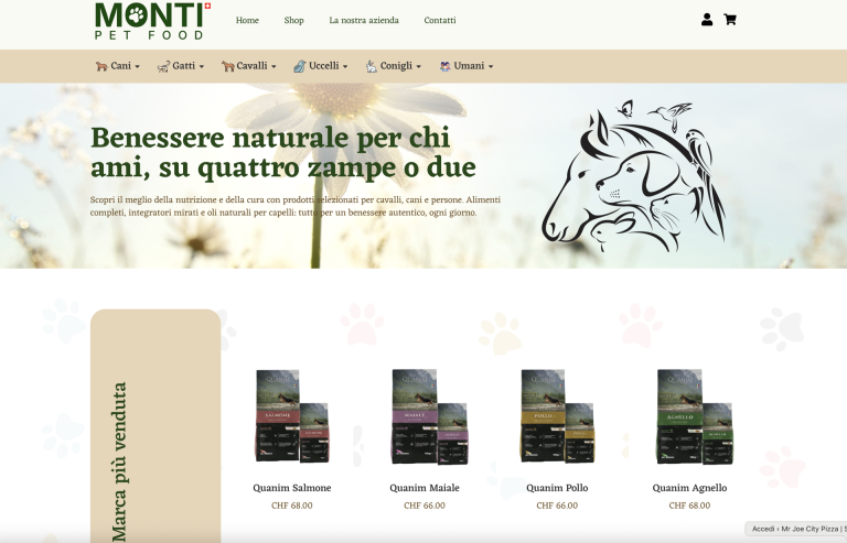 web design ecommerce vendita prodotti per animali