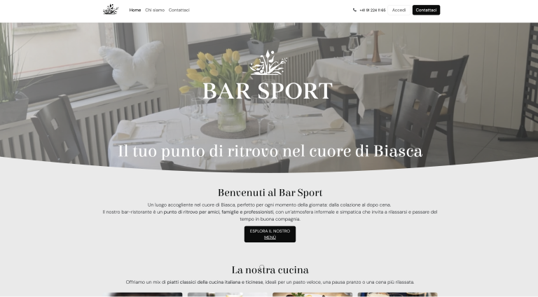 Homepage del sito Bar Sport Biasca, bar ristorante in Ticino, realizzato da ticinoWEB